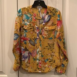 EXPRESS Mustard Yellow Floral Blouse XS